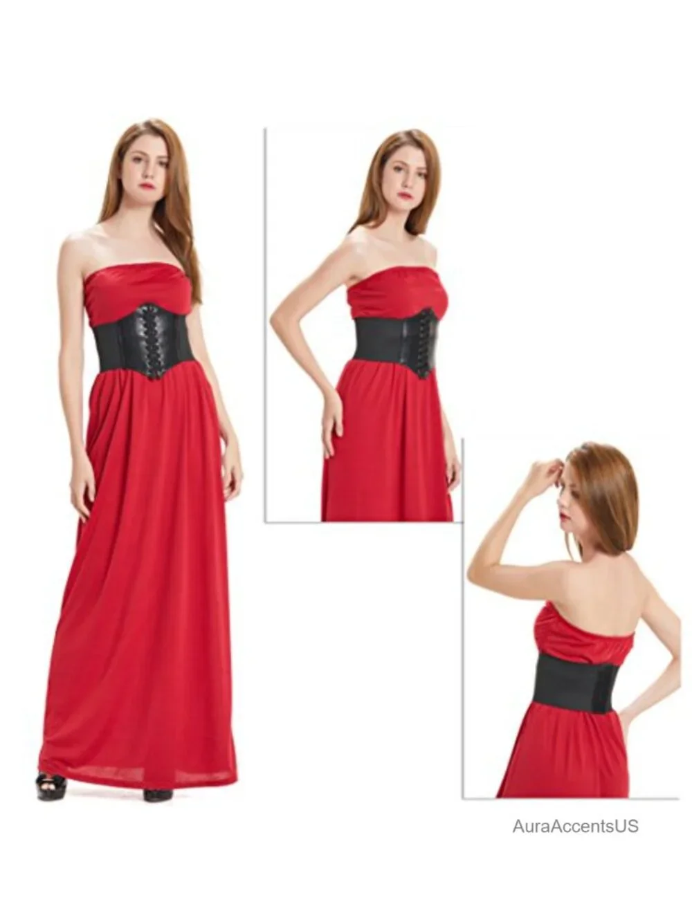 Lace-up Waspie Corset Belt Faux Leather Elastic Waist Cincher